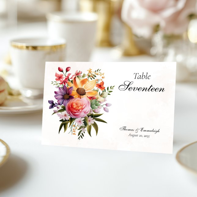 Vibrant Watercolor Floral Wide Wedding Table Number (Creator Uploaded)
