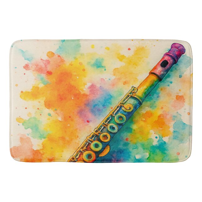 Vibrant Watercolor Flute  Bath Mat (Front)