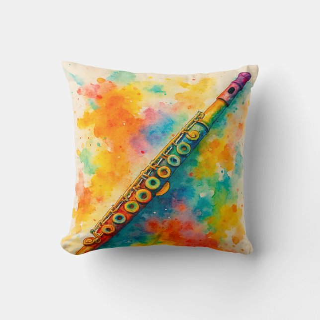 Vibrant Watercolor Flute Cushion (Front)