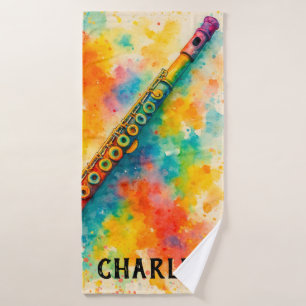 Vibrant Watercolor Flute Custom Bath Towel Set