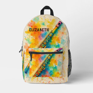 Vibrant Watercolor Flute Custom Printed Backpack