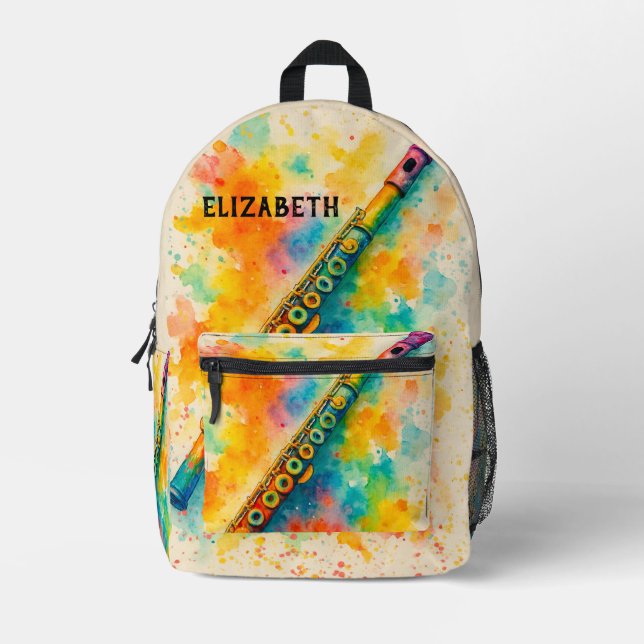 Vibrant Watercolor Flute Custom Printed Backpack (Front)