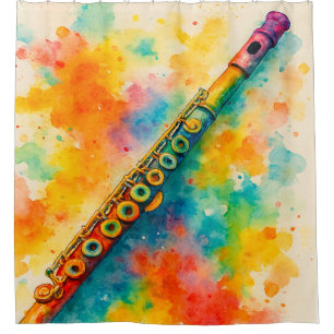 Vibrant Watercolor Flute  Shower Curtain