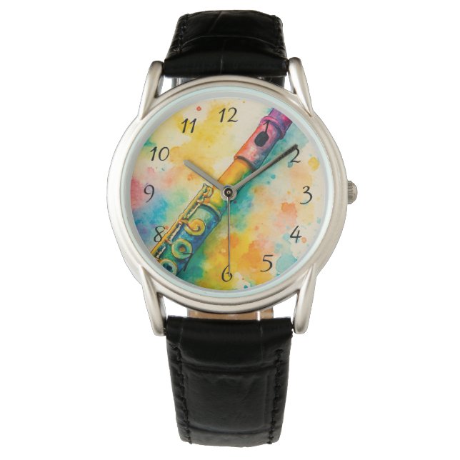 Vibrant Watercolor Flute  Watch (Front)