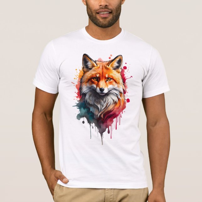 Vibrant Watercolor Fox T-Shirt – Bold and Wild (Front)