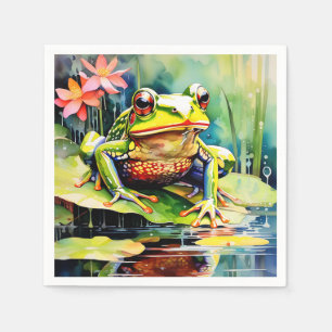 Vibrant Watercolor Frog Napkin