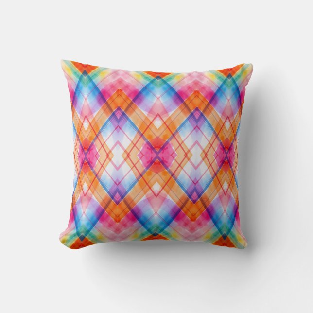 Vibrant Watercolor Geometric Throw Pillow (Front)