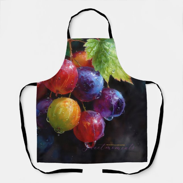 Vibrant Watercolor Grapes and Dew Drops Apron (Front)