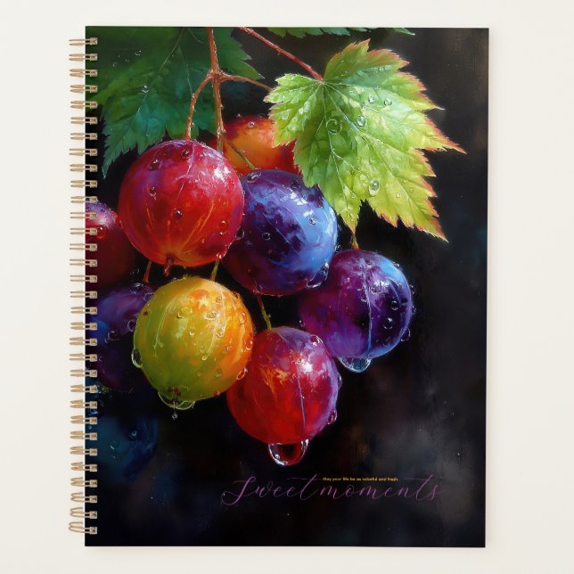 Vibrant Watercolor Grapes and Dew Drops Planner (Front)