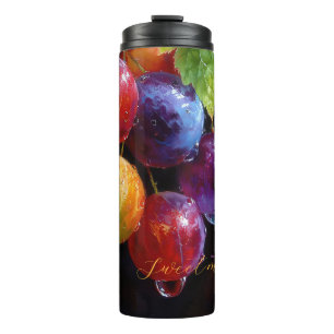 Vibrant Watercolor Grapes and Dew Drops Thermal Tumbler