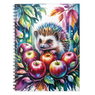 Vibrant Watercolor Hedgehog with Autumn Apples Notebook