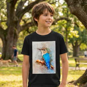 Vibrant Watercolor Hummingbird Bird on a branch T-Shirt
