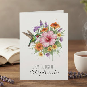 Vibrant Watercolor Hummingbird Bloom Thank You Card