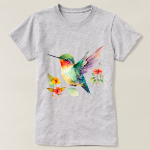 Vibrant Watercolor Hummingbird Tropical Floral T-Shirt