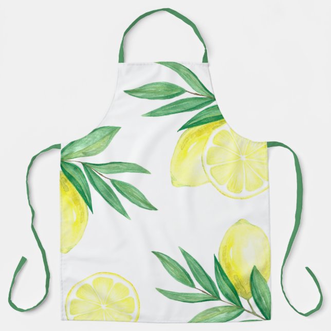 Vibrant Watercolor Lemon Print Apron (Front)