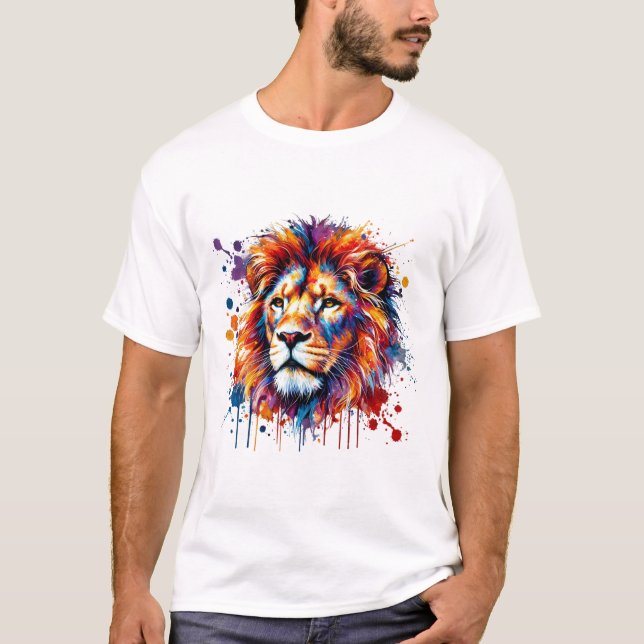 Vibrant Watercolor Lion T-Shirt (Front)