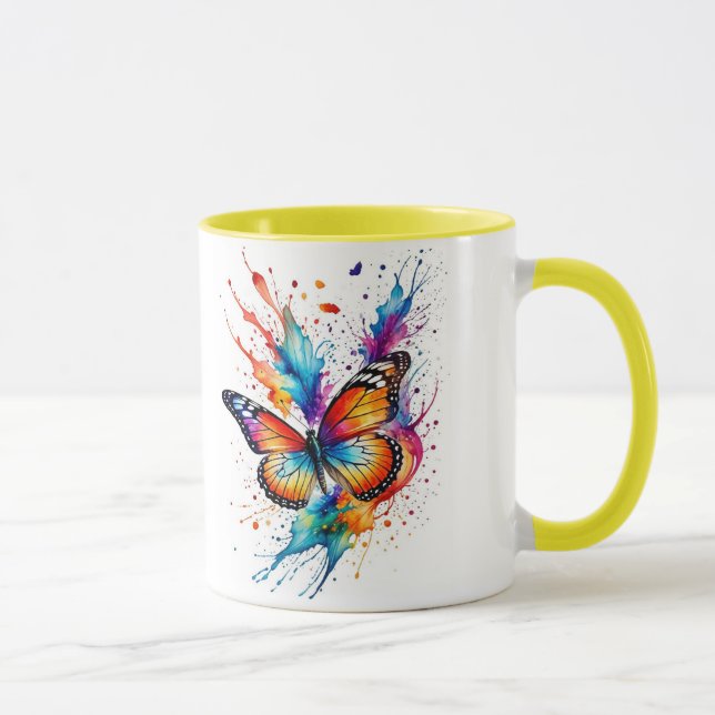 Vibrant Watercolor Monarch Butterfly Splash Mug (Right)