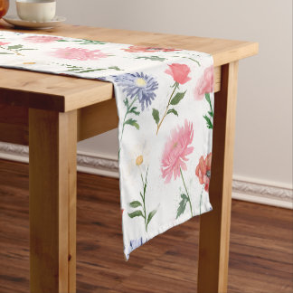 Vibrant Watercolor Multicolor Floral Pattern Long Table Runner