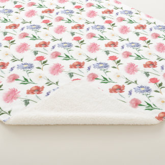 Vibrant Watercolor Multicolor Floral Pattern Sherpa Blanket