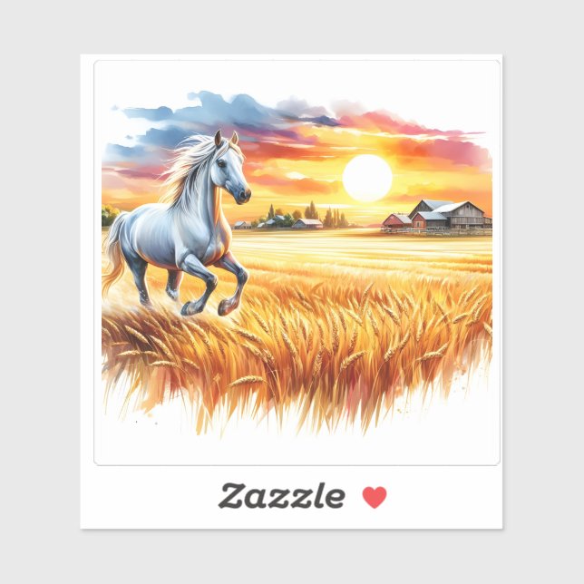 Vibrant Watercolor of a Horse Running at Sunset (Sheet)