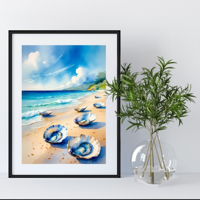 Vibrant Watercolor Oyster Seashell Beach  Poster (Creator Uploaded)