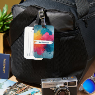 Vibrant Watercolor Paint Splash with Custom Name Luggage Tag