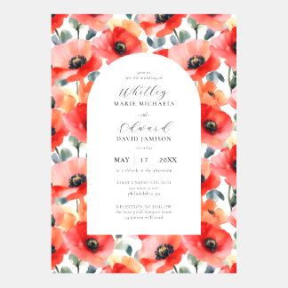 Vibrant Watercolor Poppy Floral Wedding Arch Invitation