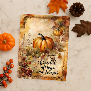 Vibrant Watercolor Pumpkin & Fall Leaves Harvest Postcard