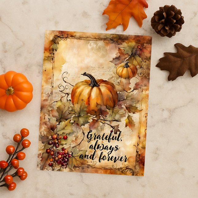 Vibrant Watercolor Pumpkin & Fall Leaves Harvest Postcard (Creator Uploaded)