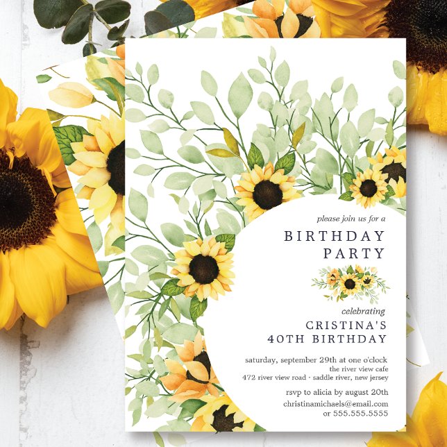 Vibrant Watercolor Sunflower Birthday Party Invitation (Creator Uploaded)