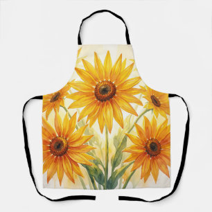 Vibrant Watercolor Sunflowers Yellow Orange Floral Apron