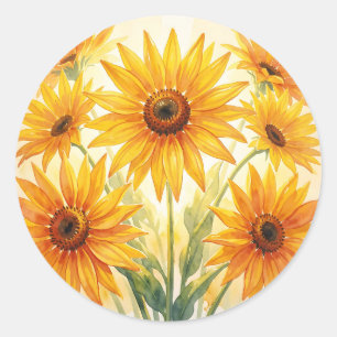 Vibrant Watercolor Sunflowers Yellow Orange Floral Classic Round Sticker
