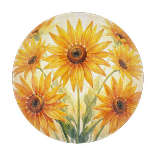 Vibrant Watercolor Sunflowers Yellow Orange Floral Cutting Board