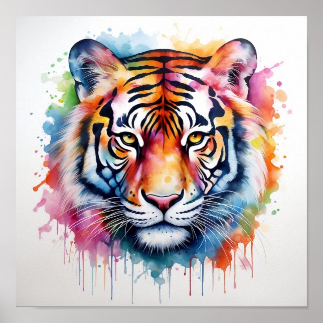 Vibrant watercolor tiger head print (Front)