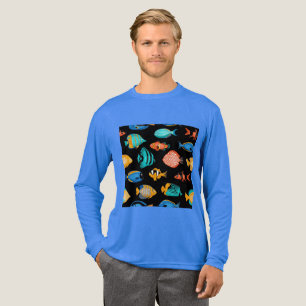 Vibrant Watercolor Tropical Fish Black Graphic Tri-Blend Shirt