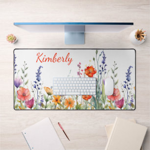 Vibrant Watercolor Wildflowers Personalized Desk Mat