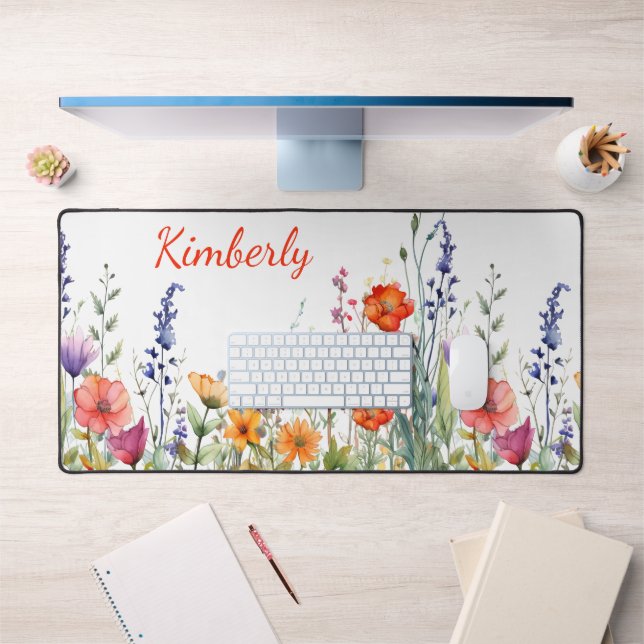 Vibrant Watercolor Wildflowers Personalized Desk Mat (Office 1)