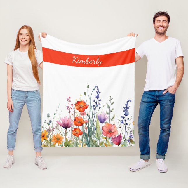 Vibrant Watercolor Wildflowers Personalized Fleece Blanket (In Situ)