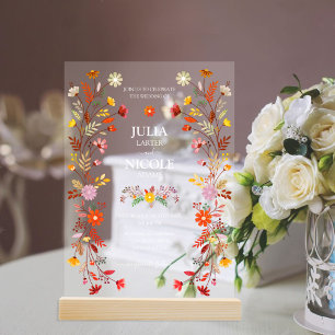 Vibrant Watercolors Summer Tulip Flowers Wedding Acrylic Invitations