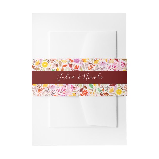 Vibrant Watercolors Summer Tulip Flowers Wedding Invitation Belly Band (Front Example)
