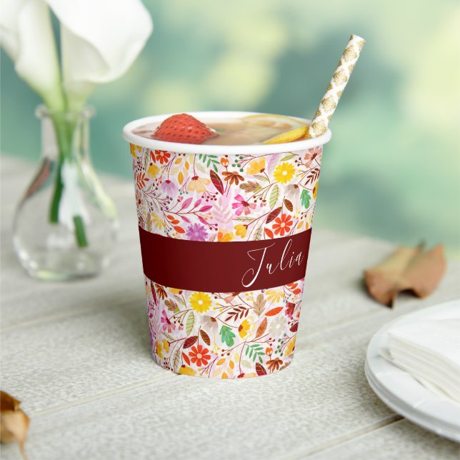 Vibrant Watercolors Summer Tulip Flowers Wedding Paper Cups (Insitu)