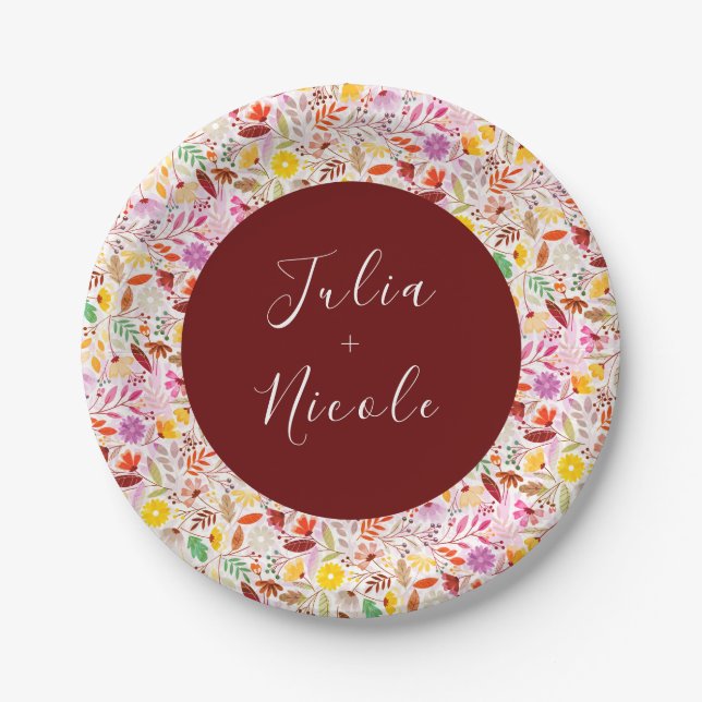 Vibrant Watercolors Summer Tulip Flowers Wedding Paper Plate (Front)