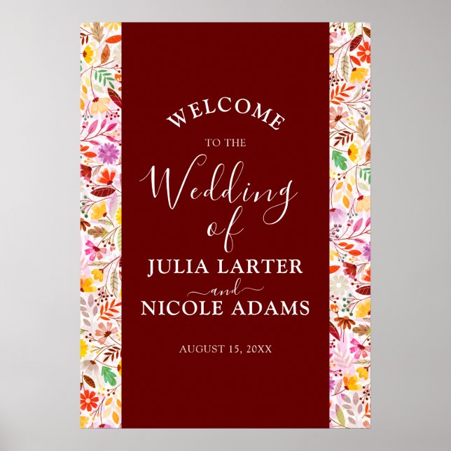 Vibrant Watercolors Summer Tulip Flowers Wedding Poster (Front)