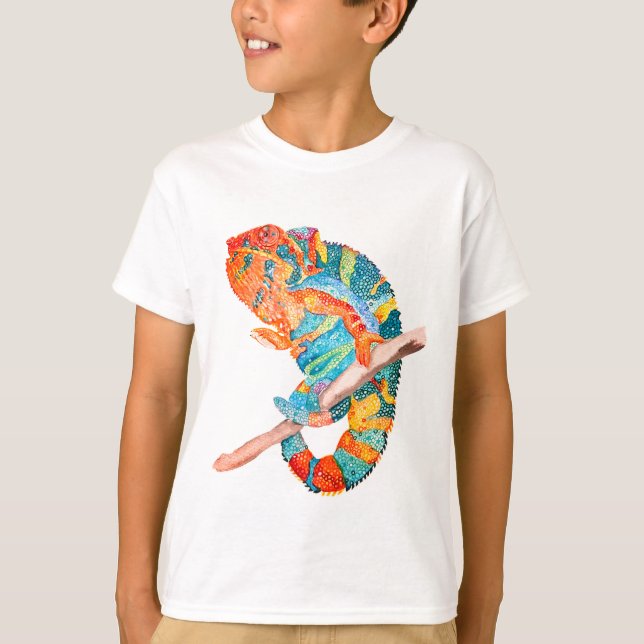 Vibrant watercolour Chameleon T-Shirt (Front)