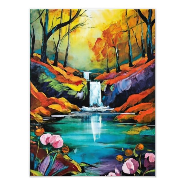Vibrant Waterfall amidst Lush Greenery Photo Print (Front)