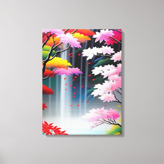 Vibrant Waterfall Paradise Canvas Print (Front)