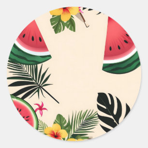Vibrant Watermelon And Flowers Classic Round Sticker