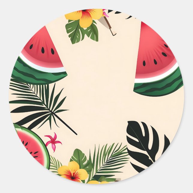 Vibrant Watermelon And Flowers Classic Round Sticker (Front)