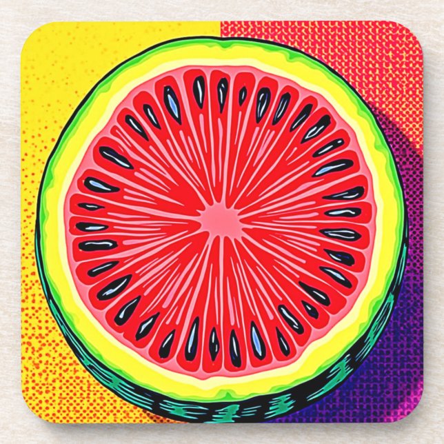 Vibrant Watermelon Pop Art Coaster (Front)
