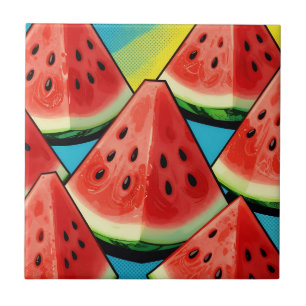 Vibrant Watermelon Slices Pop Art Tile